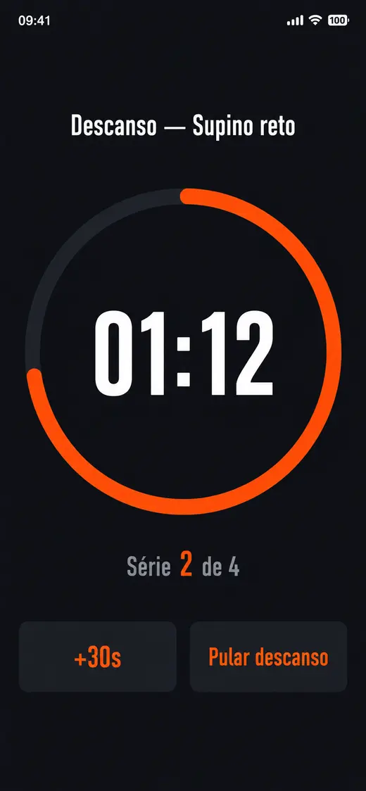 Tela do timer de descanso entre séries